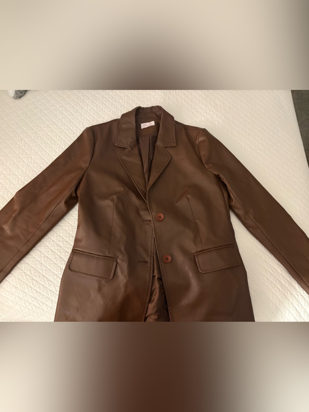 Pink Lily Brown Faux Leather Blazer Jacket